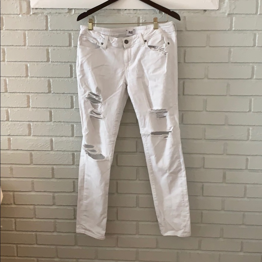 Paige White Distressed Denim Jeans